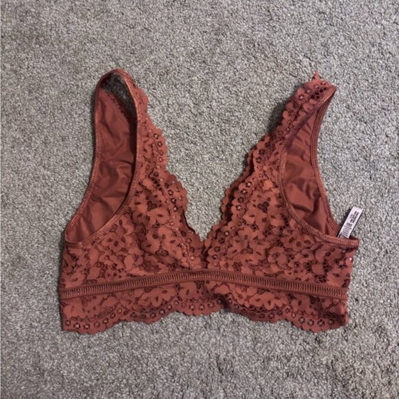 Victoria's Secret Rust Long Line Plunge Deep V Crop Lace Bralette Bra - Picture 8 of 8